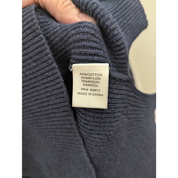 Sporty Navy women's sweater by Stylus w/sleeve stripe in cream & yellow, size M - Picture 4 of 8